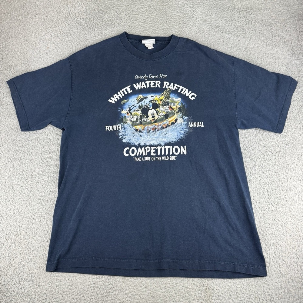 VINTAGE Disneyland Shirt Mens XL Blue White Water Rafting Grizzly River Y2K‎
